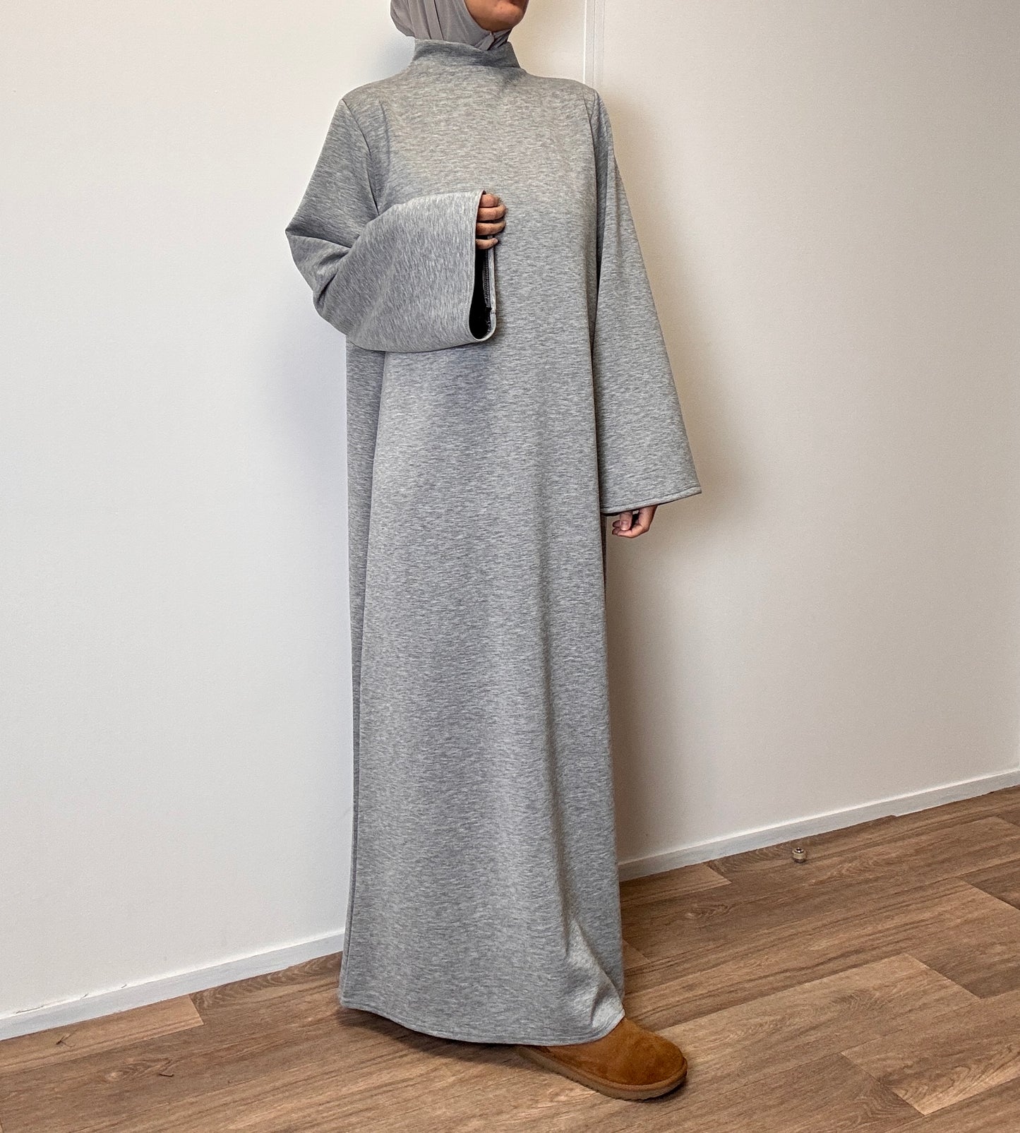 abaya hiver en jersey gris chiné