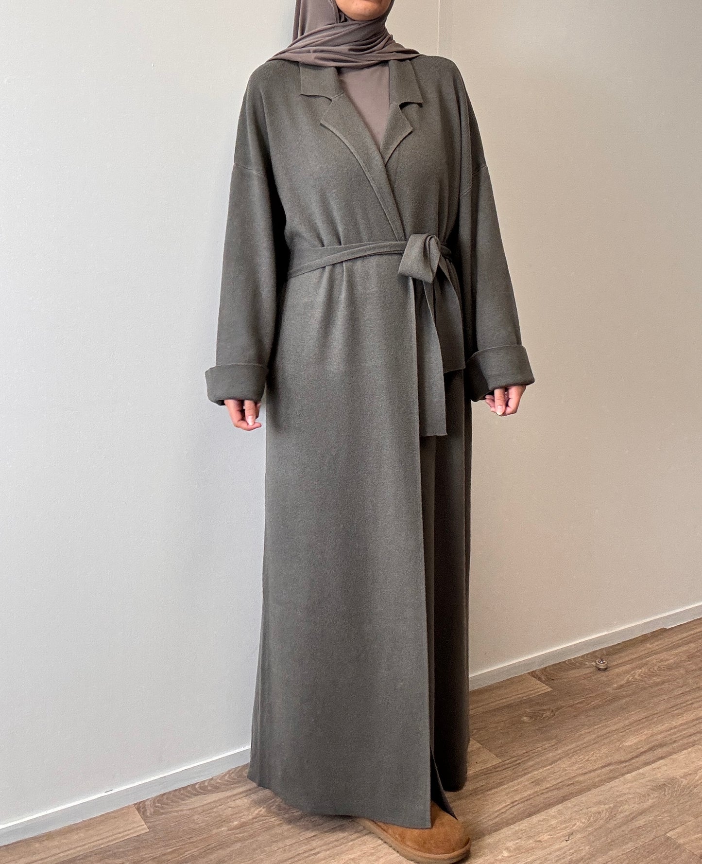 Grey knit trench