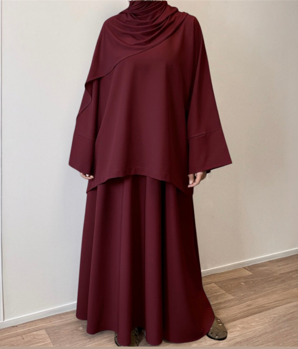 Burgundy set with flared skirt