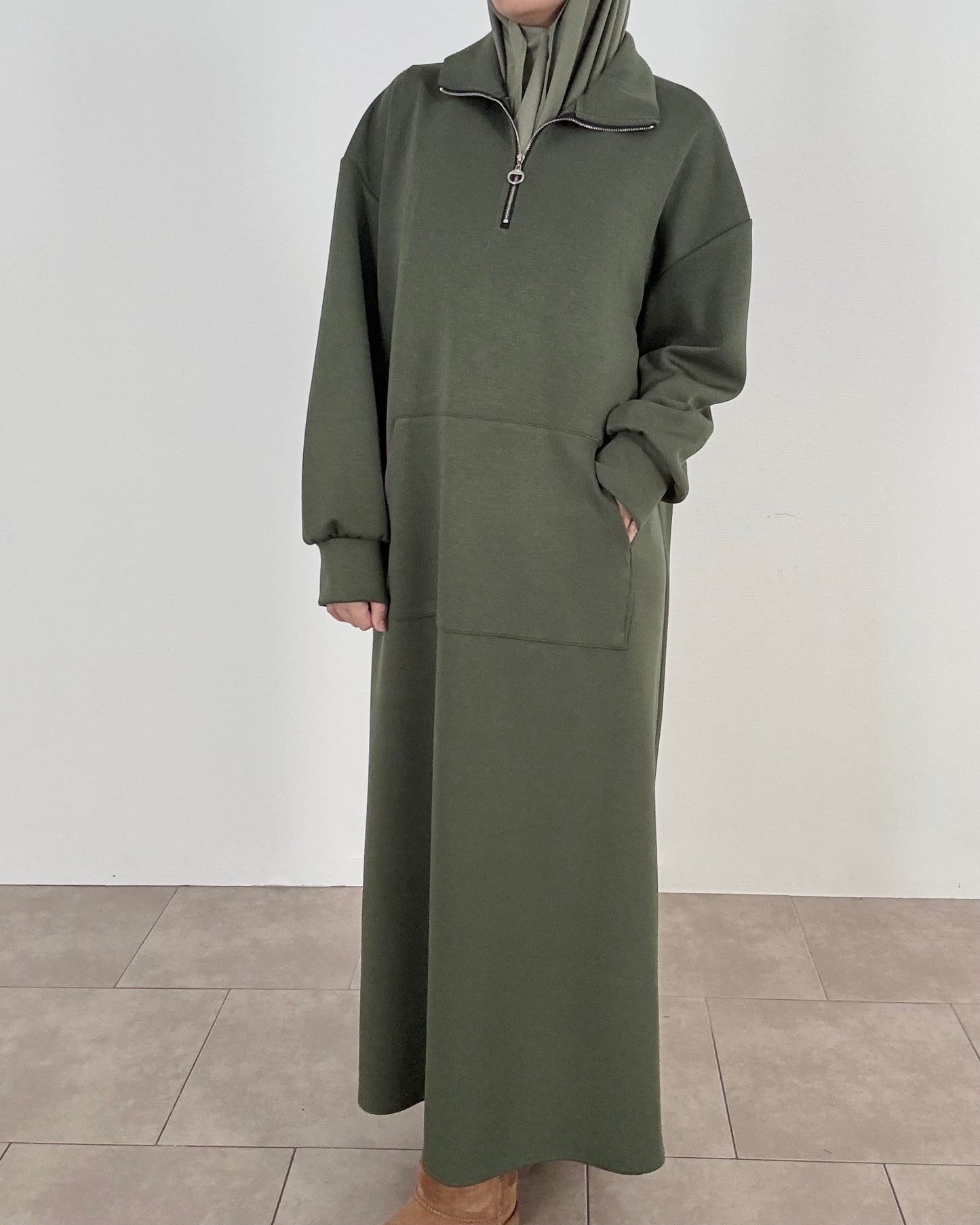 Robe zippée kaki