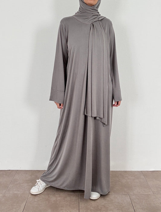 Abaya en jersey premium gris avec hijab intégré