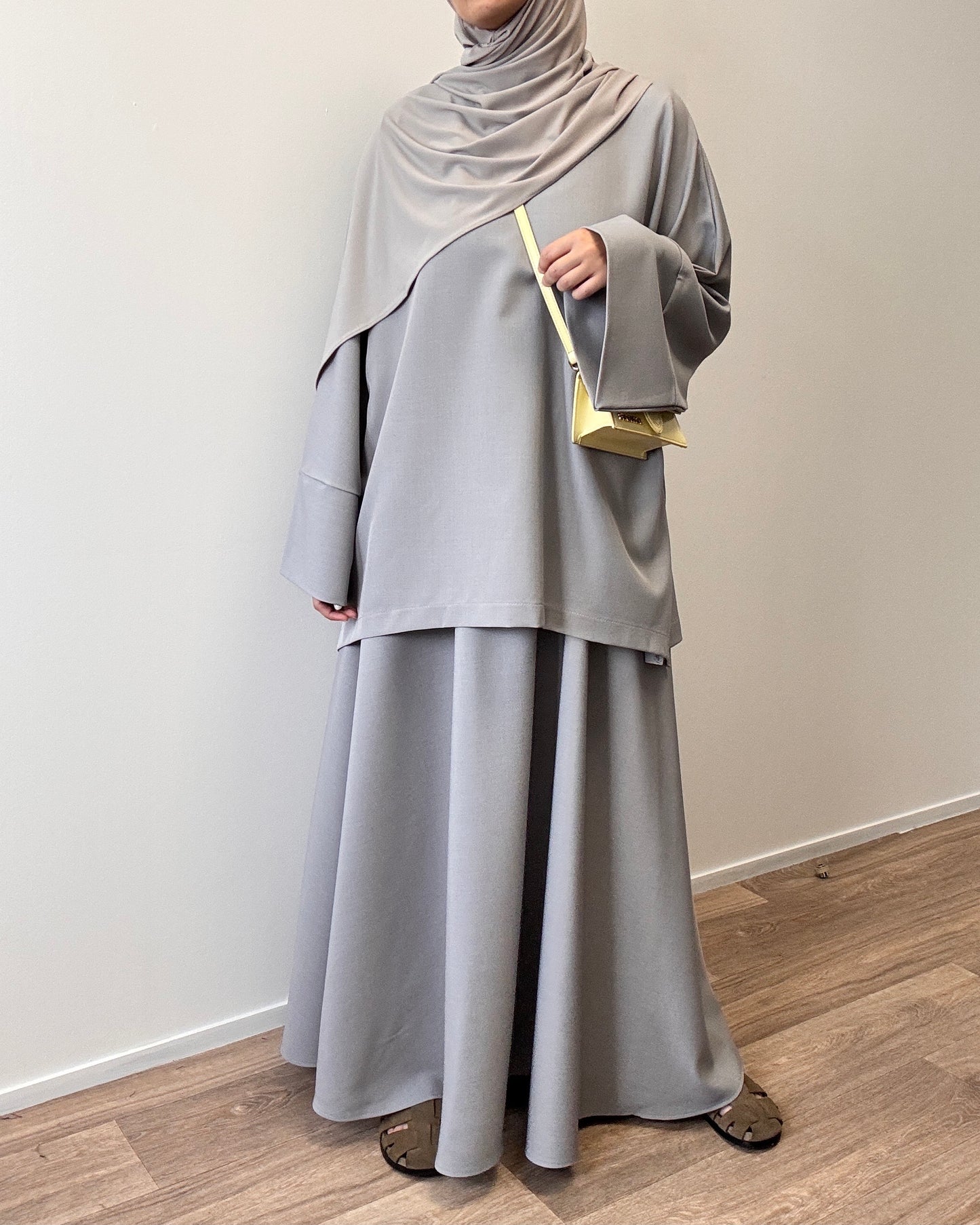 Grey set with flared skirt