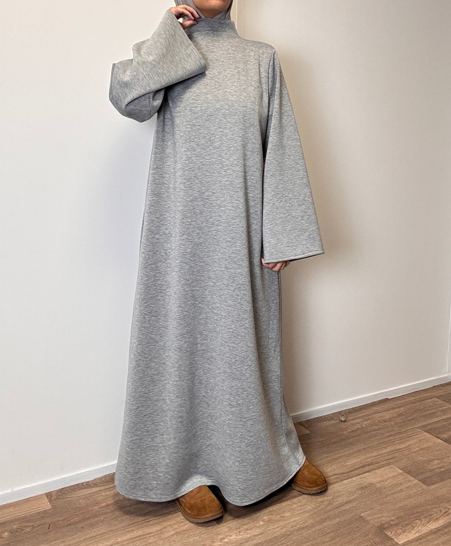 abaya hiver en jersey gris chiné