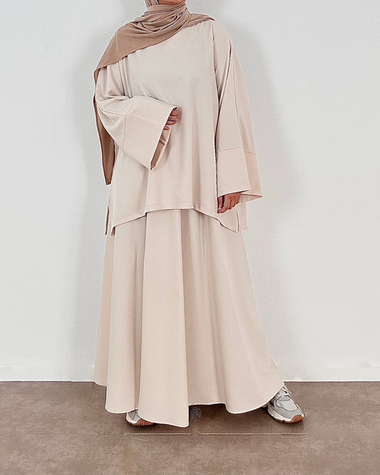 Beige set with flared skirt