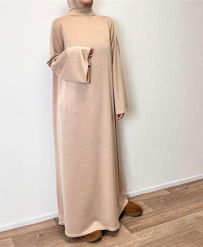 abaya hiver en jersey beige
