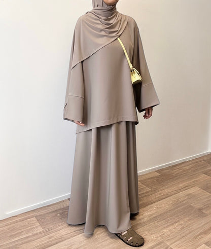 Taupe set with flared skirt