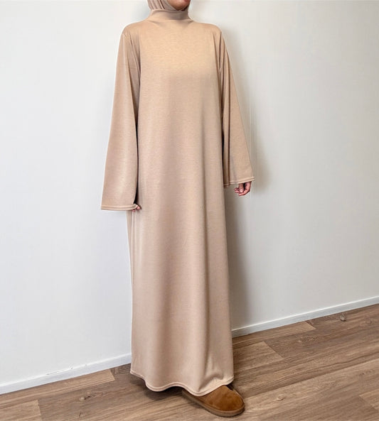 abaya hiver en jersey beige
