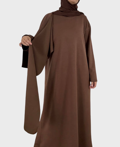 Brown abaya with scarf collar