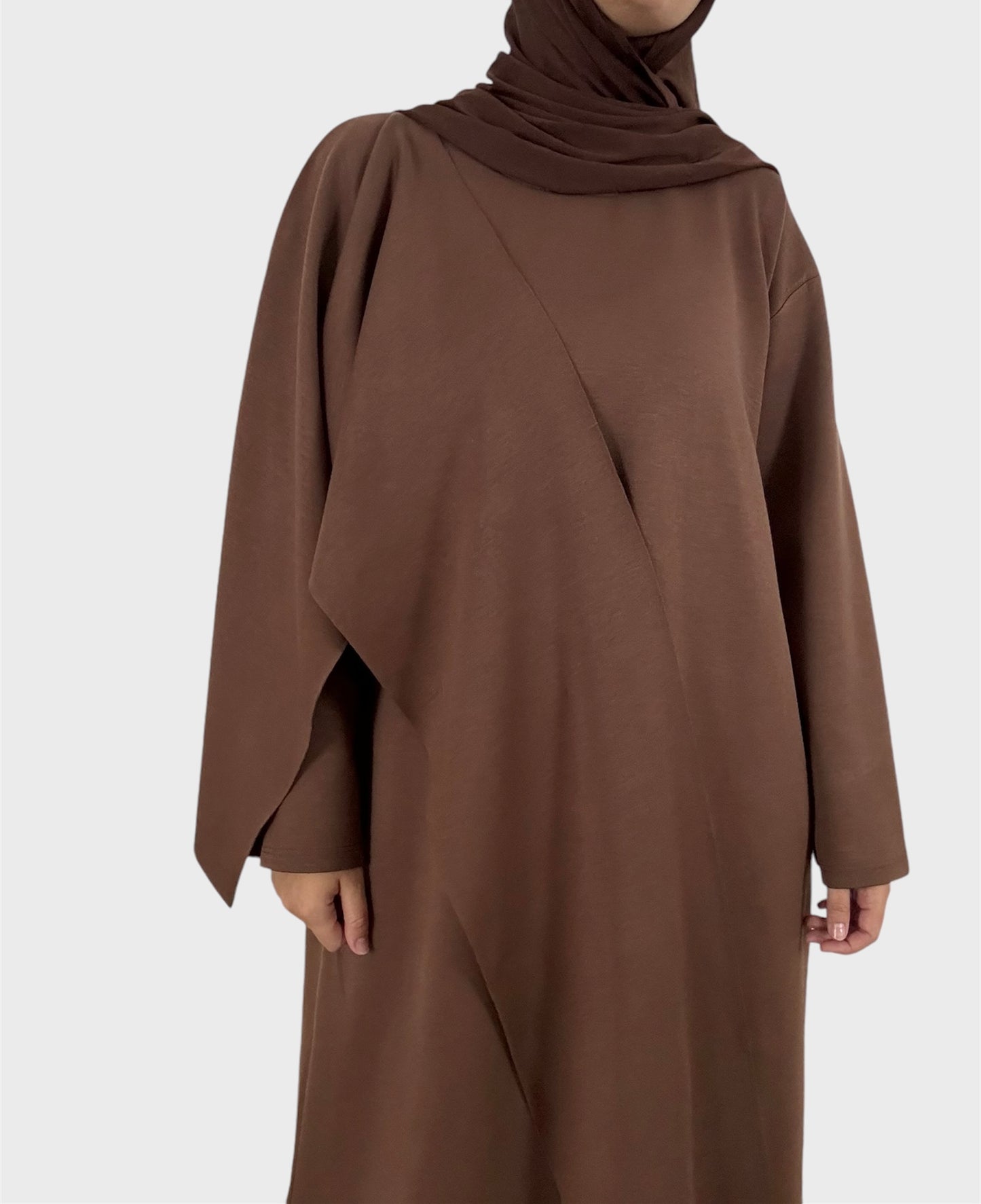 Brown abaya with scarf collar