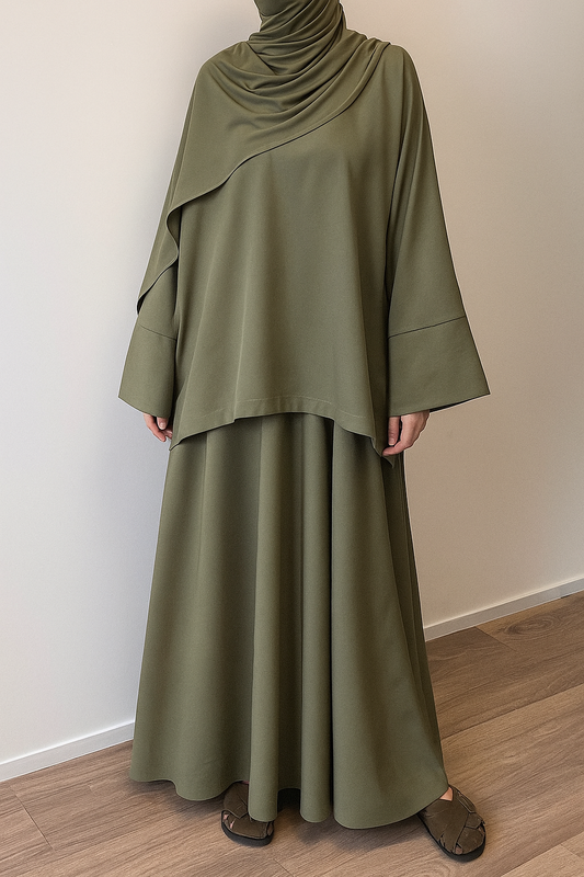 Khaki set with flared skirt