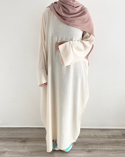 Beige effet linen abaya