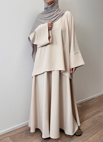 Beige set with flared skirt