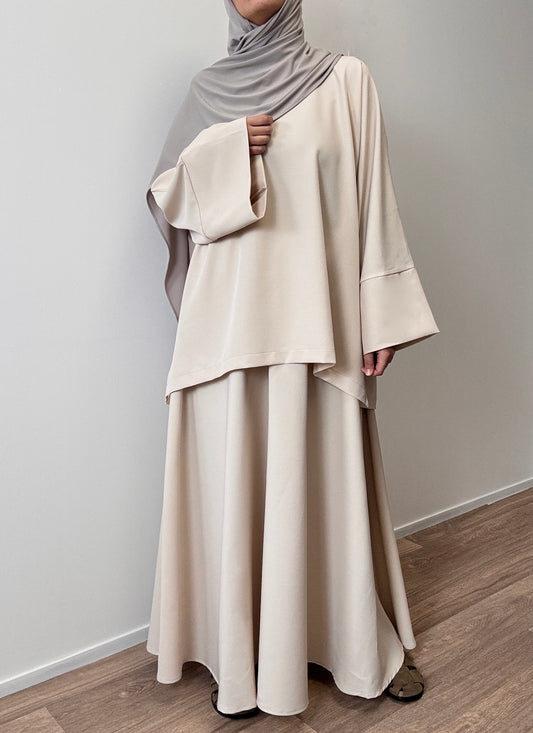 Beige set with flared skirt